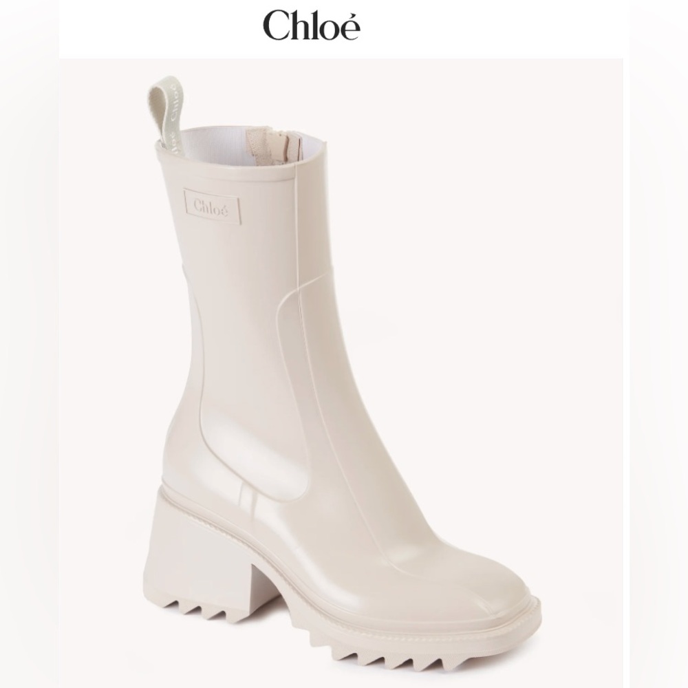 CHLOE Betty Rubber Heeled Rainboot Ankle Boots - Nomad Beige - 39